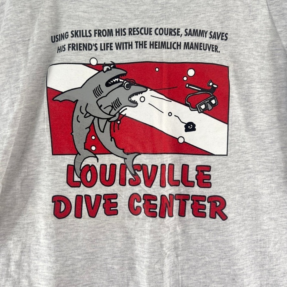 Vintage 90s Hanes Beefy T Scuba Diving Graphic T Shirt XL USA Shark Funny Humor